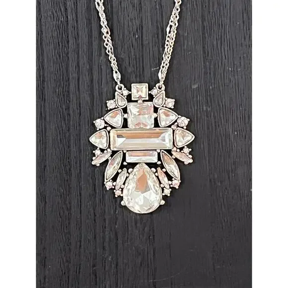 WHBM Necklace Lot 4pc Crystal Pearl Statement Layered Silver Tone - Picture 4 of 15